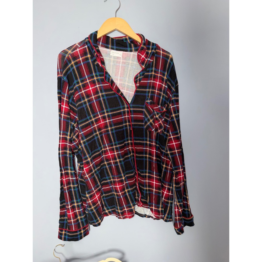 Maurices Sleep Plaid Pajama Top Button Up Long Sleeve Womens 2X Red Blue Green